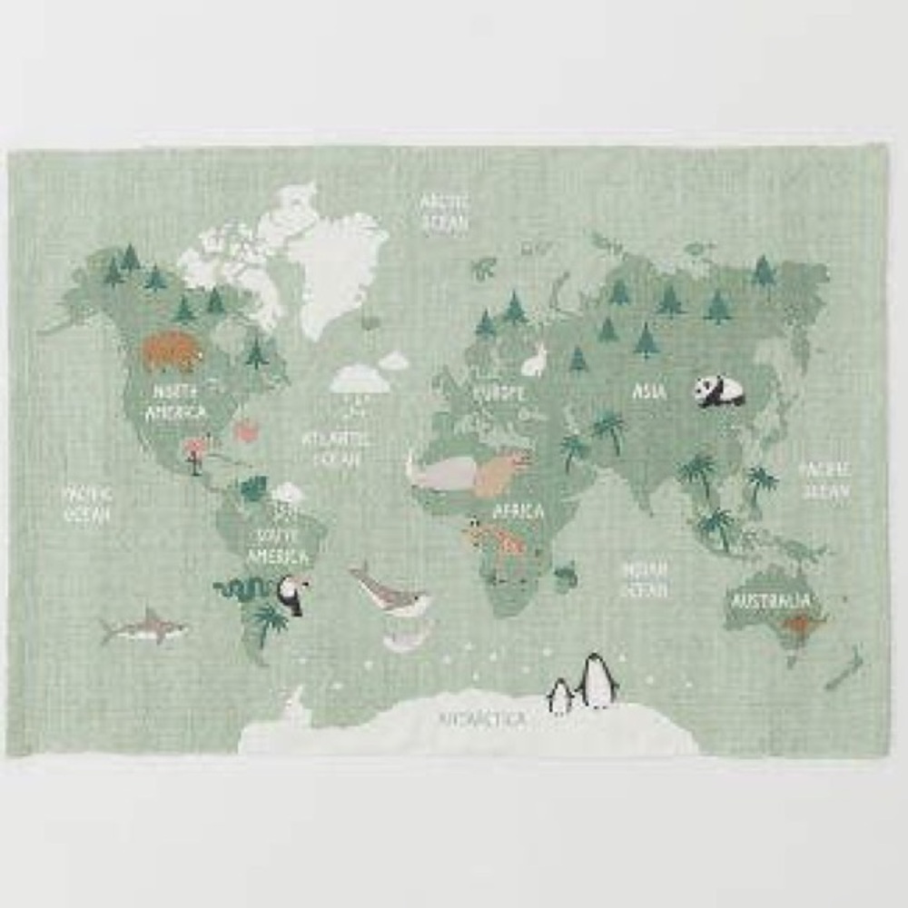 H&M World Map Cotton Rug Nursery Kids Room Decor